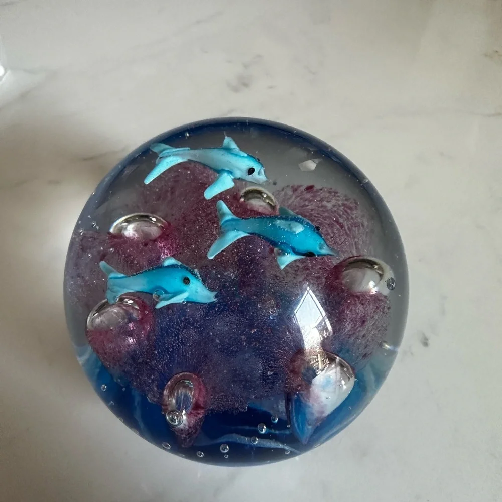 Aquarium art glass paperweight under the sea